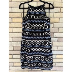 White House Black Market Embroidered Halter Sheath Dress Black Blue Size 4 Small